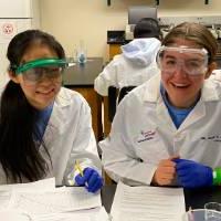 Girls competing in chemistry event